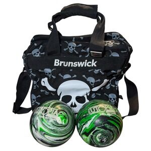 Utopia Fired Urethane Bowling Balls Green Swirl with Brunswick Skull Bag Set